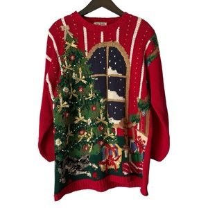 Vintage Heirloom Collections Christmas Tree w/Presents Knit Sweater size med